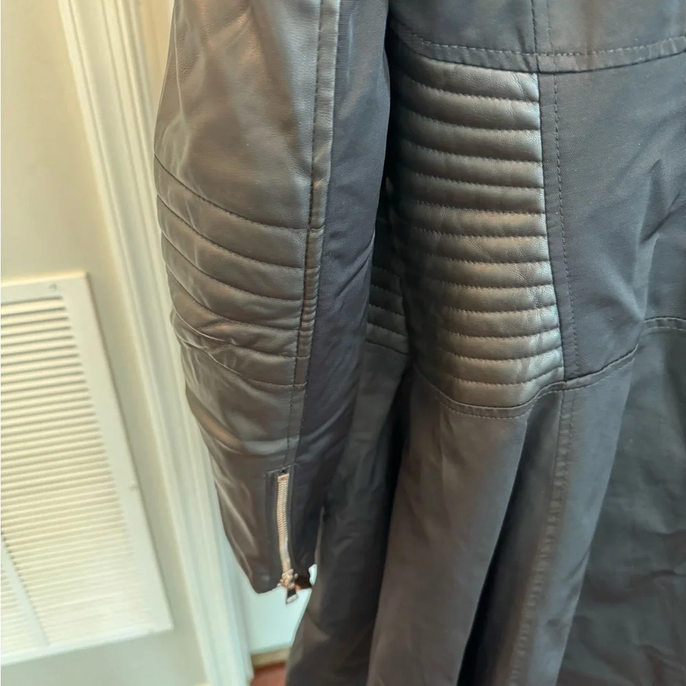 bebe Black Leather Long Jacket - Picture 4 of 6